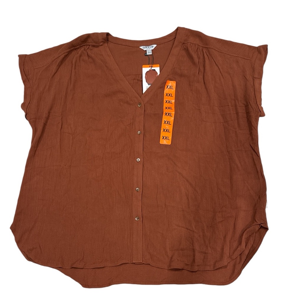 Orvis ladies button front blouse, short sleeve, XXL, rust, (2)